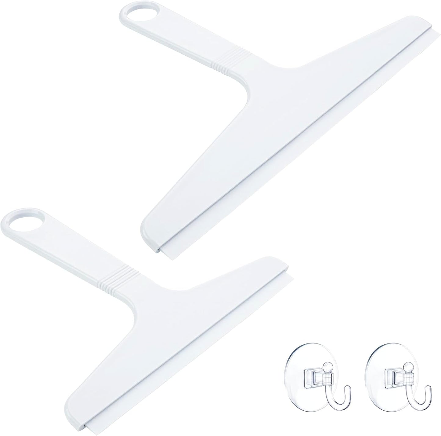 New Talent 2 PCS Shower Squeegee White, for Shower Glass, Shower Doors, Bathroom, Window and Car Glass(1 Large and 1 Small)
