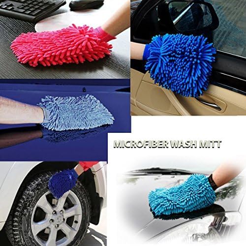 House Cleaning and Car Wash Mitts, Home Dusting Microfiber Gloves, Washing Clean Polish Faster (2-Pack, Green/Blue)