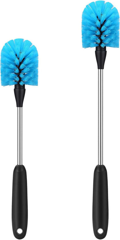 MOSOLAN Stainless Steel Water Bottle Brush, Long Handle Scrubbing Brush, Built for Cleaning Sport Bottles, Baby Bottles, Cups, Coffee Mugs, Glasswares, Wine Decanters, Flask, 2 Pack, 15 in