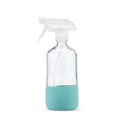 Clear Glass Spray Bottle with Silicone Sleeve for Cleaning Solutions, Essential Oils, Plants, Vinegar - 16 oz, Refillable, Food Safe (2-PACK: Rich Black & Ocean Turquoise)