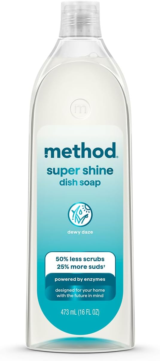 Method Super Shine Liquid Dish Soap, Powered by Enzymes, Coastal Citron Scented, 16 fl oz