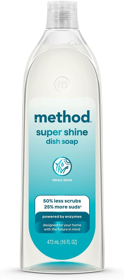 Method Super Shine Liquid Dish Soap, Powered by Enzymes, Coastal Citron Scented, 16 fl oz