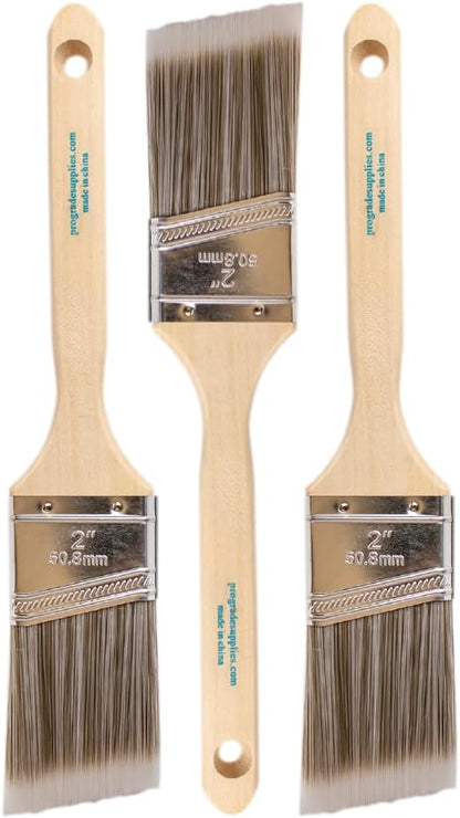 Pro Grade 2 Inch Angled Paint Brush (3 Pack) – Professional Angle Sash Brushes for Cutting in Trim, Walls, Cabinets & Detail Work – Works with Latex & Oil-Based Paint