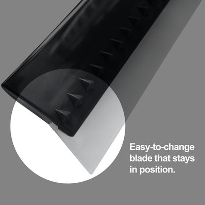Squeegee for Shower Door, Car Windshield, and Glass Window - 2 Extra Silicone Replacement Blades - Foam Handle - Black