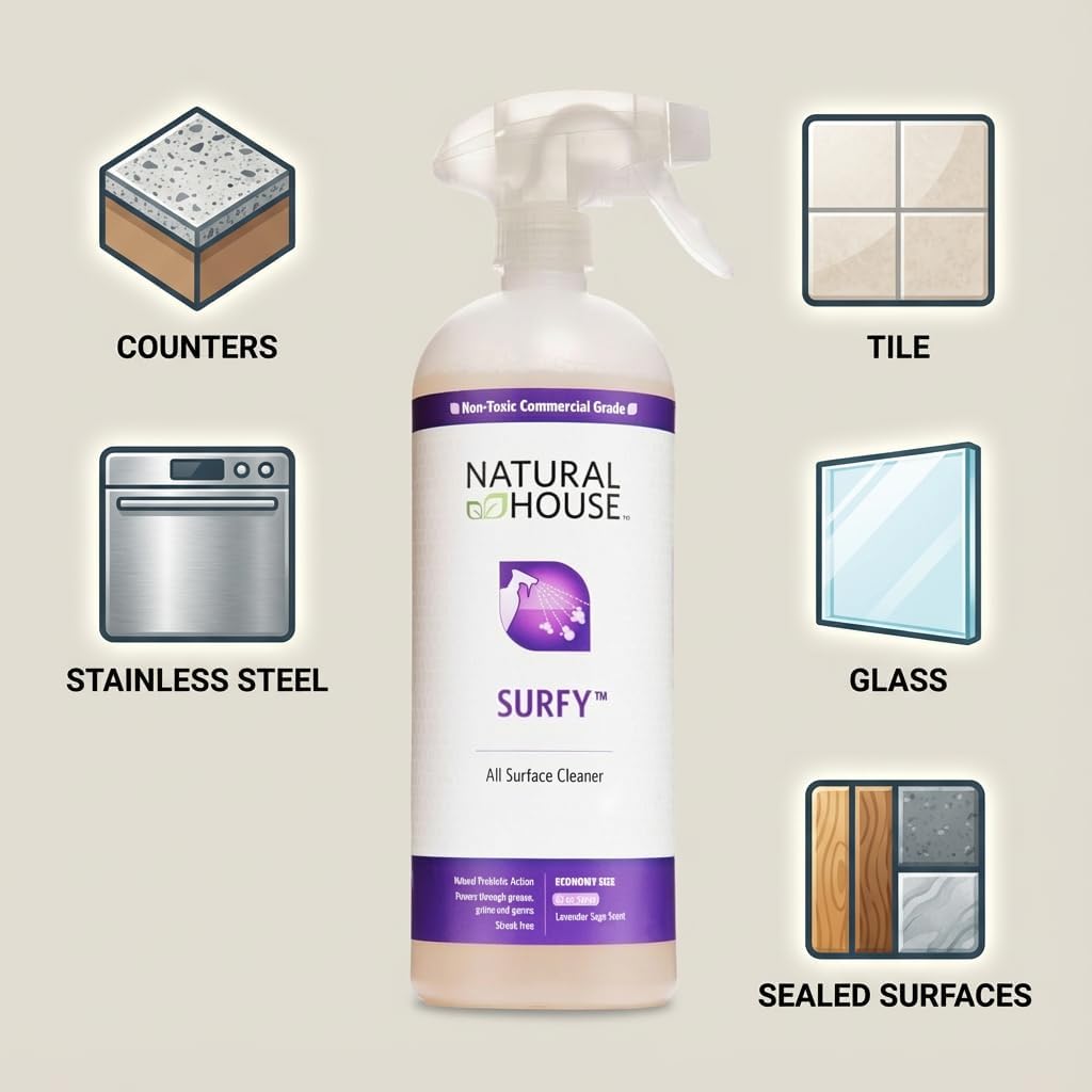 Enzyme All-Purpose Cleaner Spray - Natural House Surfy - Probiotic Multi-Surface Formula - Plant-Based, Septic Safe - Lavender Sage Scent - 32 oz