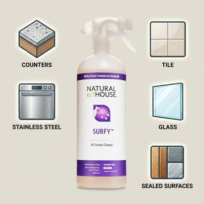 Enzyme All-Purpose Cleaner Spray - Natural House Surfy - Probiotic Multi-Surface Formula - Plant-Based, Septic Safe - Lavender Sage Scent - 32 oz