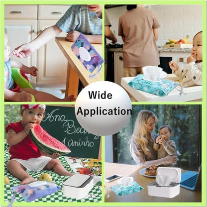 Wipe Dispenser White,Reusable Flushable Wipe Holder Set with 2Pcs Refillable Portable Wipe Bag for Baby Adult Bathroom,Wipe Container with Lids Keeps Wipes Fresh,Baby Shower New Mom Gifts