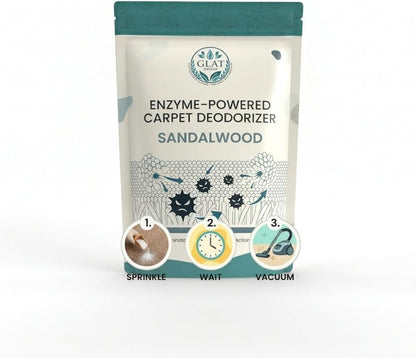 Enzyme-Powered Carpet Deodorizer (Powder) - Sandalwood | Natural Pet Odor Eliminator | Bio-Enzymatic Formula, Premium Performance, Eco Friendly | 16 oz