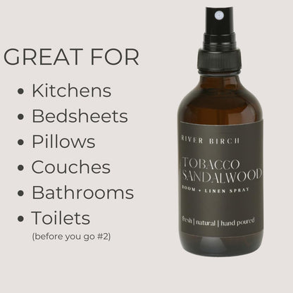 River Birch Luxury Linen and Room Spray - Home Signature Scent Balsam and Cedar Room Fragrance Spray - Fragrant Fresh Linen Air Freshener For Bedding - Handmade in Texas - 4 oz Glass Amber Bottle