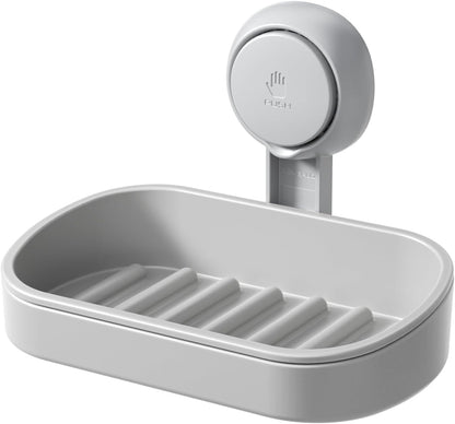 LEVERLOC Soap Holder Shower with Hooks, Bar Suction Cup Soap Dish Tray for Wall, Rust-Proof Stainless Steel Sponge Caddy for Bathroom Accessories Organizer Bathtub Kitchen Sink, Black