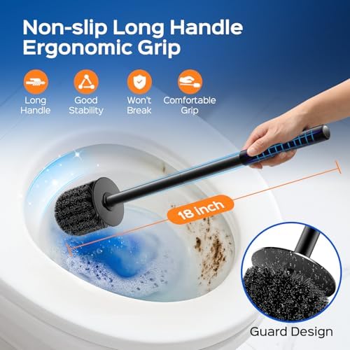 HAMITOR Toilet Bowl Brush Set: Compact Space-Saving Design with Hidden Holder for Small Bathrooms, Apartments & RVs - Bathroom Cleaning Accessories - Rustproof Toilet Scrubber Cleaner Kits Silver