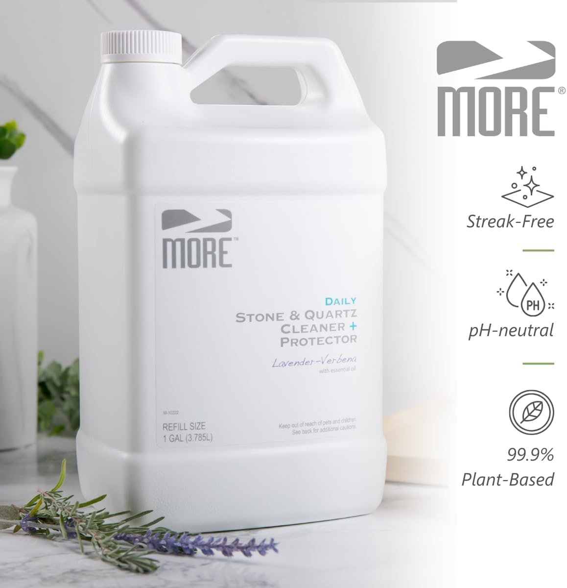MORE Stone & Quartz Cleaner + Protector - Water-Based Surface Spray - Granite, Quartz & Marble Cleaner - For Kitchen & Bathroom Countertops & Floors - Peppermint-Thyme Essential Oil - Pint (16oz)