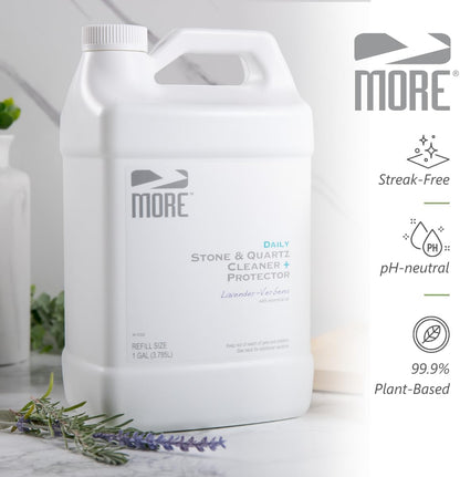 MORE Stone & Quartz Cleaner + Protector - Water-Based Surface Spray - Granite, Quartz & Marble Cleaner - For Kitchen & Bathroom Countertops & Floors - Peppermint-Thyme Essential Oil - Pint (16oz)