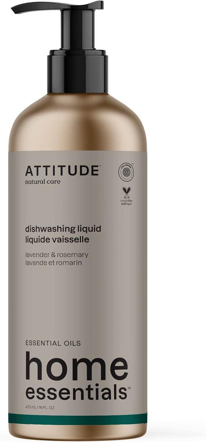 ATTITUDE Dish Soap, EWG Verified, Plant and Mineral-Based Ingredients, Vegan and Cruelty-free Household Products, Geranium and Lemongrass, 16 Fl Oz