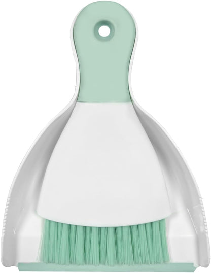 Mini Broom with Dustpan Combo Set Small Dust pan and Brush Set Quick Cleanup Tools for Kitchen Table Keyboards Pets Nest Sofa (Green)