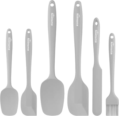 NileHome Silicone Spatula Set, 6 Pieces Food Grade Kitchen Utensils with Silicone Brush Heat Resistant Dishwasher Safe BPA-Free Rubber Spatula for Scraping, Baking, Cooking, Mixing-Forest Style