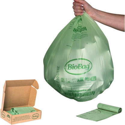 3 Gallon Compostable Food Scrap Bags by BioBag, 100 Count, BPI Certified, Meets ASTM D6400 Standards, Made in USA, Kitchen Trash Bin Liners