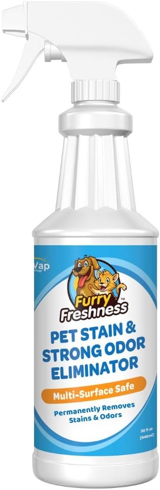 FurryFreshness Extra Strength Cat or Dog Pee Stain & Permanent Odor Remover + Smell Eliminator -Removes Stains From Pets & Kids Including Urine or Blood- Lifts Old Carpet Stains- (2 Pack)