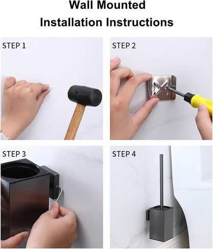 Toilet Brush and Holder Set Freestanding KWQKEM Modern Toilet Bowl Cleaners Brush and Holder with Lid 304 Stainless Steel (Brushed Gold)