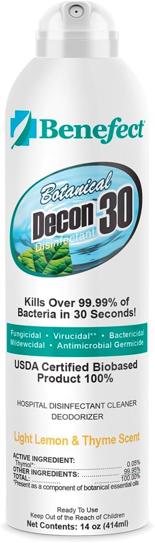 Benefect Botanical Decon 30 Disinfectant Cleaner, 4 oz. Spray Bottle, Light Lemon & Thyme Scent, Hospital Grade Disinfectant, Kills Over 99.99% of Germs, Safe for Food-Contact Surfaces (Pack of 4)