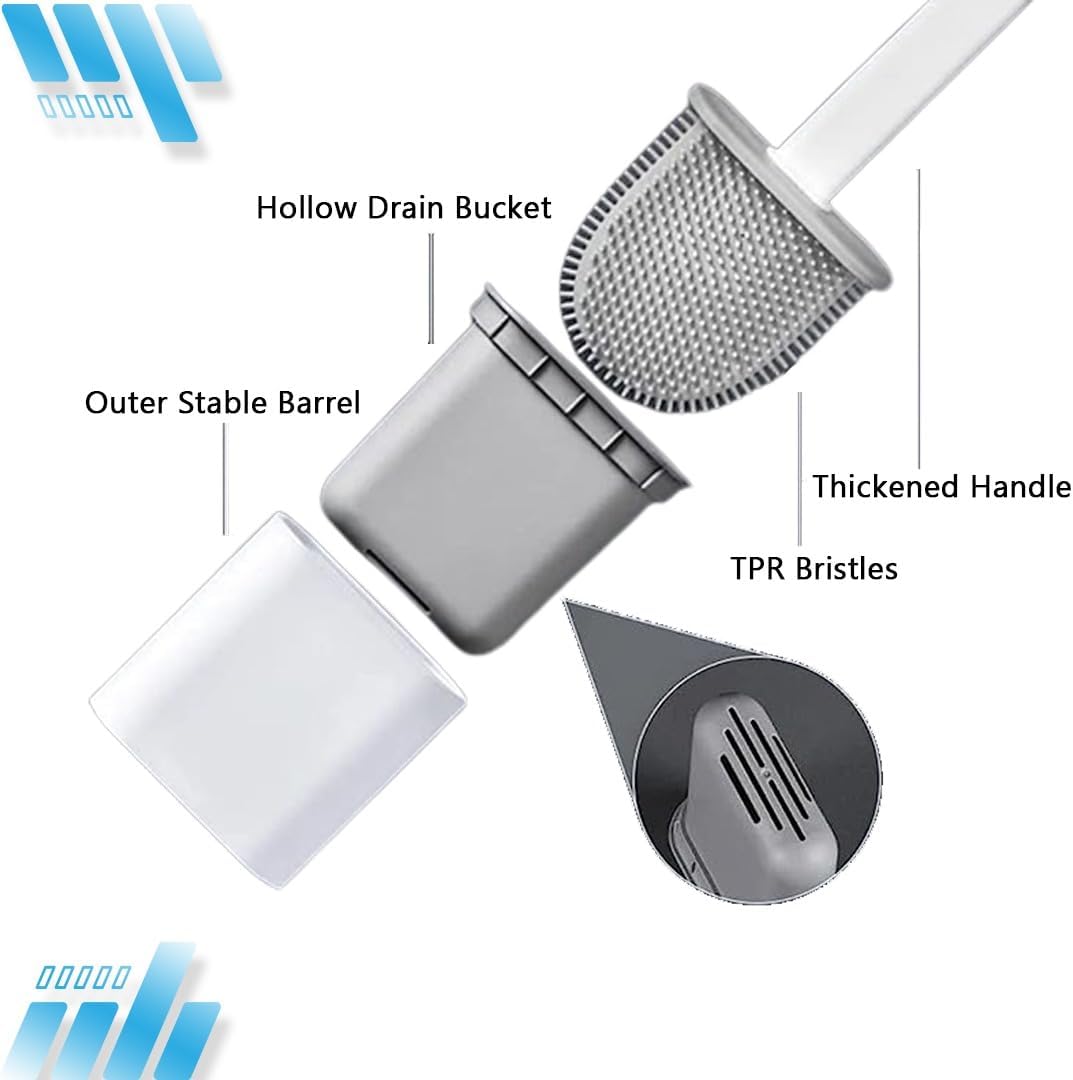 Modern Minimalist Silicone Black Toilet Brush with Holder - Pack of 2 Toilet Bowl Brush Set - Self-Cleaning & Splash-Free, Easy-Rinse Design with Wall Mounted Holder Bathroom Accessory.
