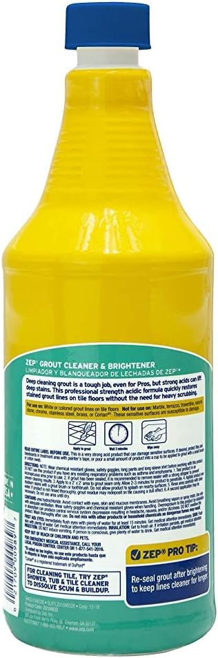 Zep Industrial Grout Cleaner and Brightener - 32 oz (Pack of 4) ZU104632 - Deep Cleaning Pro Formula