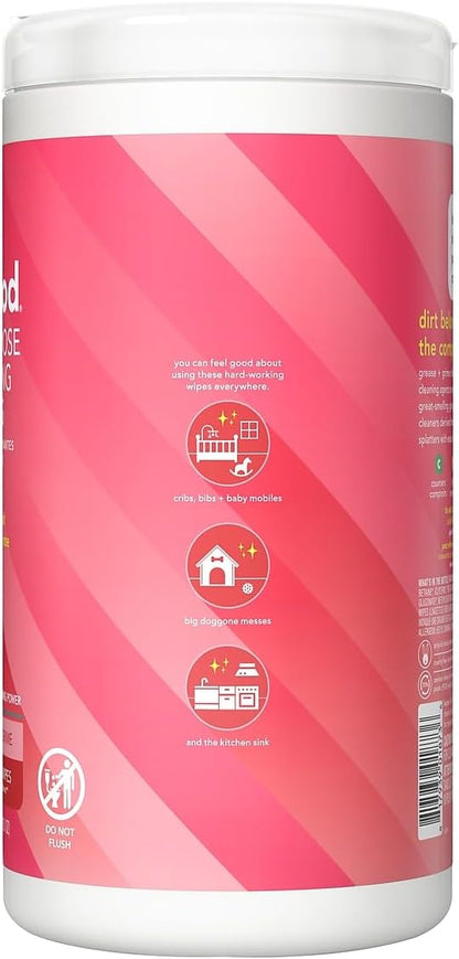 Method All-Purpose Cleaning Wipes, Pink Grapefruit, Multi-Surface, Compostable, 70 Count (Pack of 1)
