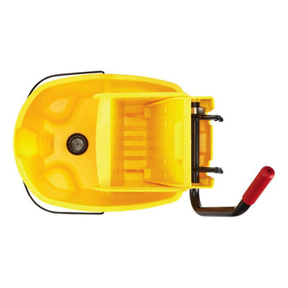 Rubbermaid Commercial Products WaveBrake 44 QT Side-Press Mop Bucket and Wringer Combo on Wheels with Foot Drain Yellow for Heavy-Duty Floor Cleaning
