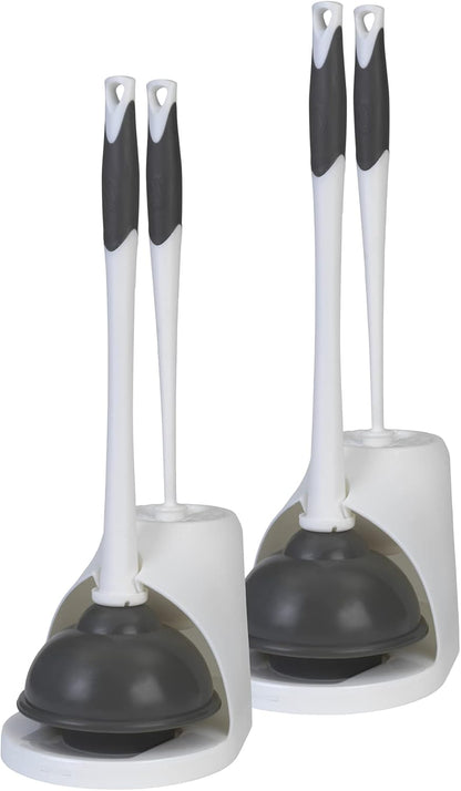 Clorox Toilet Plunger and Bowl Brush Combo with Caddy, 6.75 x 7 x 19.5 in, White/Gray