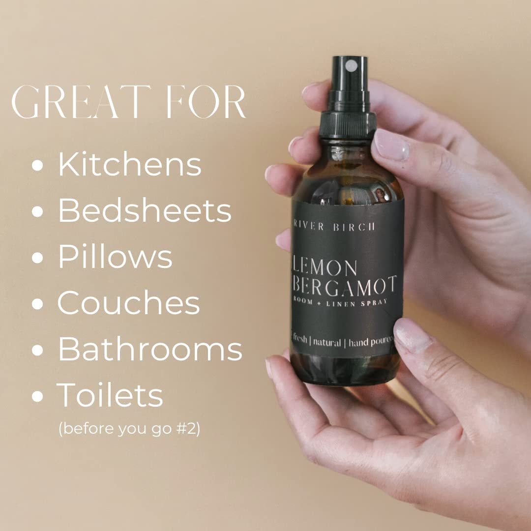 River Birch Luxury Linen and Room Spray - Home Signature Scent Balsam and Cedar Room Fragrance Spray - Fragrant Fresh Linen Air Freshener For Bedding - Handmade in Texas - 4 oz Glass Amber Bottle