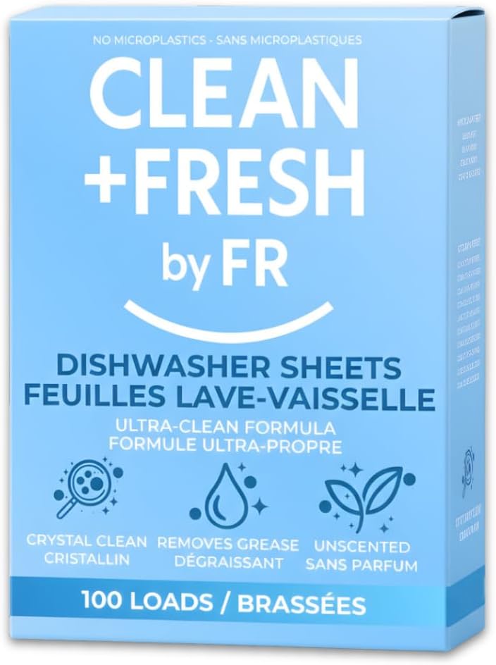 Dishwasher Detergent Sheets – Dishwasher Detergent Pods & Tabs Alternative – Clean + Fresh – 100 Loads – Ultra Concentrated, Quick Dissolve, Plastic-Free, Powerful Grease & Stain Removal, Unscented