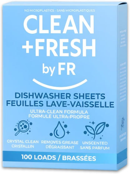 Dishwasher Detergent Sheets – Dishwasher Detergent Pods & Tabs Alternative – Clean + Fresh – 100 Loads – Ultra Concentrated, Quick Dissolve, Plastic-Free, Powerful Grease & Stain Removal, Unscented