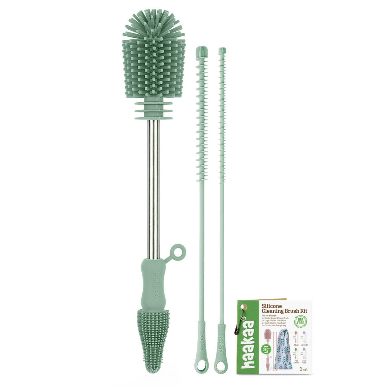 Haakaa Silicone Cleaning Brush - Baby Bottle Brush Cleaner for Breast Pump,Nipple,Breast Milk Storage Bag - Food Grade Silicone - 1 Count - Grey