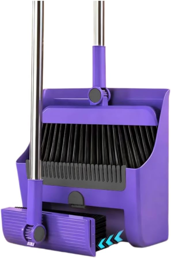 3 in 1 Broom and Dustpan Set with Adjustable Push Broom with 48.8“ Long Handle for Floor Sweeping Outdoor Indoor Sweeping Combo for Home & Kitchen (Purple)