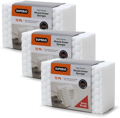 Superio High-Density Miracle Eraser Sponges - 12 Count - Powerful, Long-Lasting Scrubbers for Stubborn Dirt