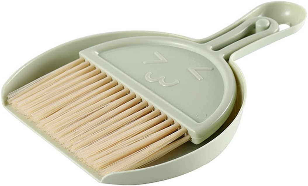 Mini Hand Brooms Small Dust Pan and Brush Set for Table, Desk, Countertop, Key Board, Cat, Dog and Other Pets (Green) (ENG547)