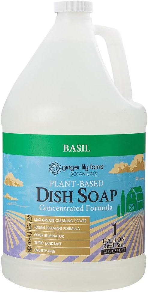 Ginger Lily Farms Botanicals Plant-Based Liquid Dish Soap, Concentrated Formula with Max Grease Cleaning Power, Cruelty-Free, Fragrance-Free, 1 Gallon Refill (128 Fl. Oz.), Clear