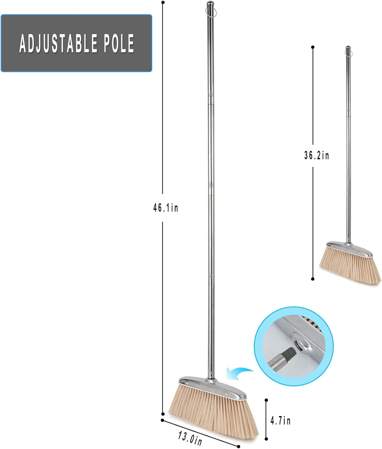 VOOWO Heavy Duty Broom and Dust pan Set, Stainless Steel Broom and Dustpan Set with Long Handle, Broom with Dustpan Set for Home Standing Dust Pan Indoor Outdoor Brooms Dustpan