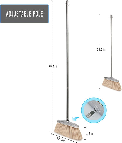 VOOWO Heavy Duty Broom and Dust pan Set, Stainless Steel Broom and Dustpan Set with Long Handle, Broom with Dustpan Set for Home Standing Dust Pan Indoor Outdoor Brooms Dustpan