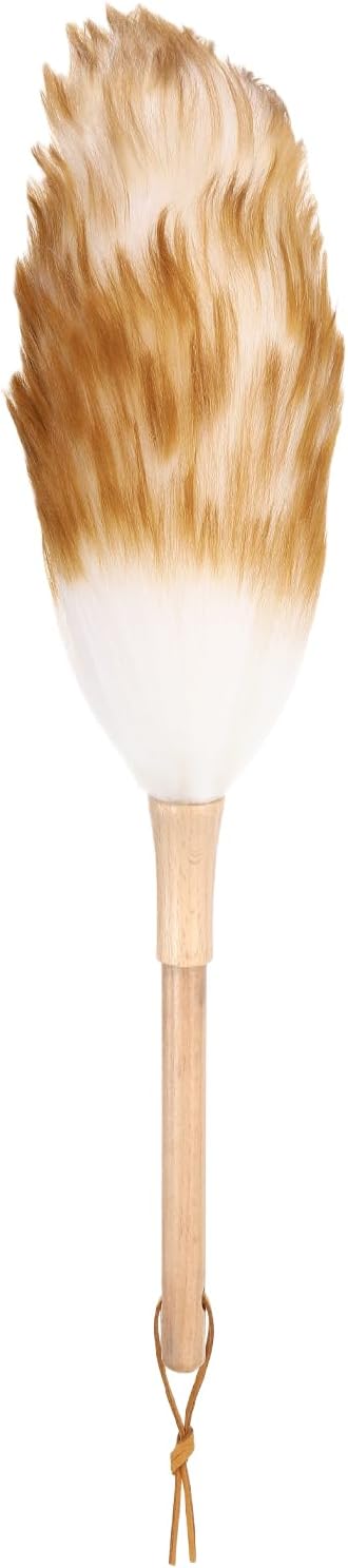 uxcell Wool Duster, 14.2" Natural Feather Cleaner Household Cleaning Duster with Solid Wooden Handle for Cleaning Fans Window Blinds Shelves Furniture, Pink