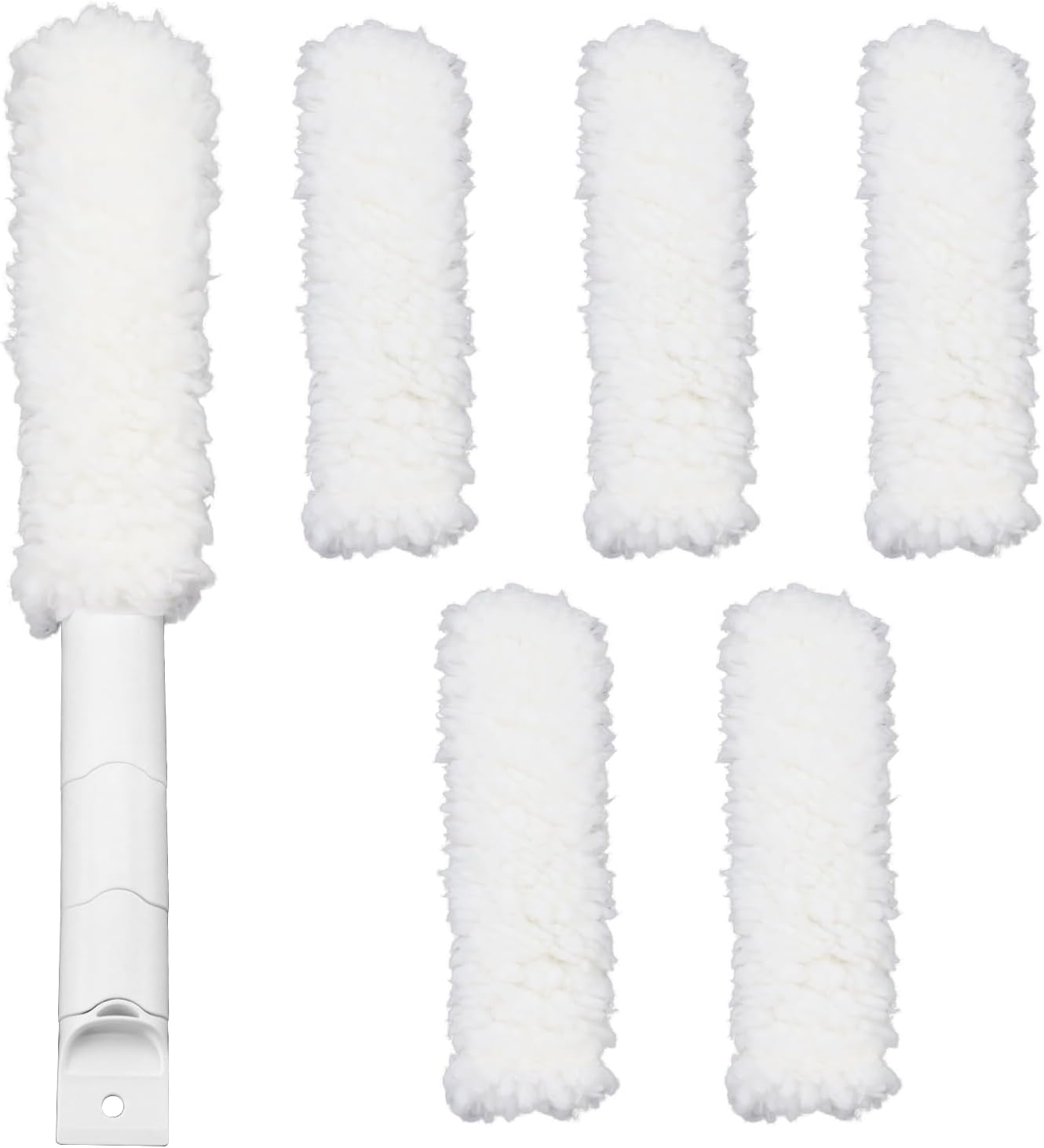 Blind Cleaner Duster Tool with 6 Refills, 5 in 1 Washable Microfiber Fan Cleaning Brush Reusable Feather Duster for Window Blind, Ceiling Fan, Crevice, Track, Gap