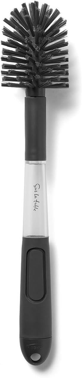 Sur La Table Soap Dispensing Bottle Brush, Built-In Soap Reservoir and Scrubbing Head with Long Handle for Deep Reach