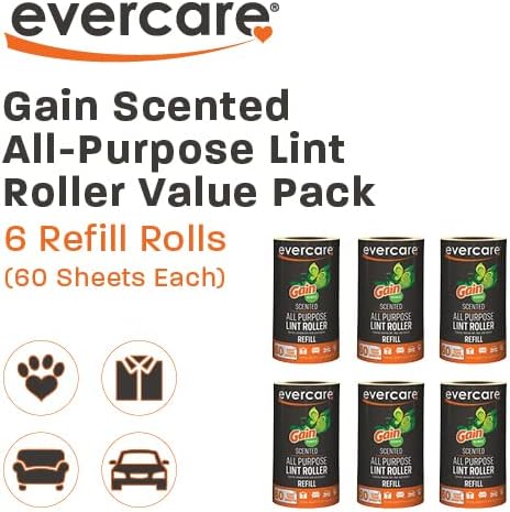 Evercare Gain Scented All-Purpose Lint Roller Brushes with 50 Sheets, Pack of 3 Manual Refillable Lint Rollers with Gain Scent (150 Sheets Total)