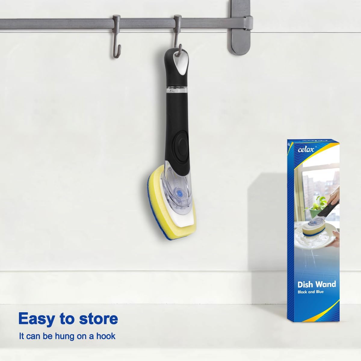 CELOX Soap Dispensing Sponge, Dish Wand with Soap Dispenser for Pans, Pots, Sink Cleaning