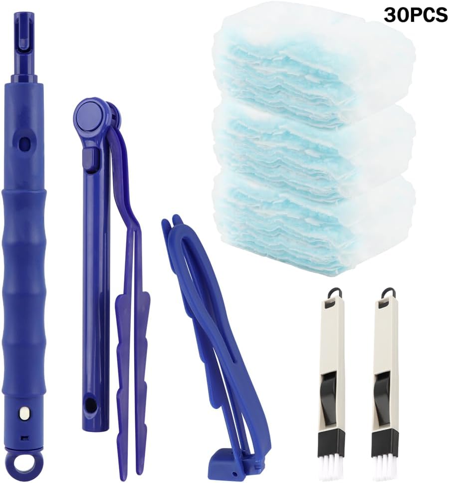 30 Count 360° Heavy Duty Duster Refills Compatible with Swiffers, Feather Duster Refill Disposable Dusters Kit with 2 Handles and 2 Crevice Brushes