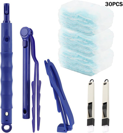 30 Count 360° Heavy Duty Duster Refills Compatible with Swiffers, Feather Duster Refill Disposable Dusters Kit with 2 Handles and 2 Crevice Brushes