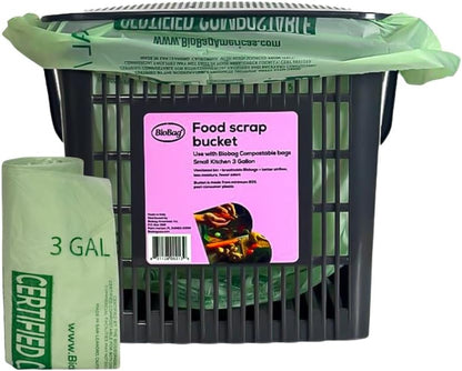 3 Gallon Compostable Food Scrap Bags by BioBag, 100 Count, BPI Certified, Meets ASTM D6400 Standards, Made in USA, Kitchen Trash Bin Liners