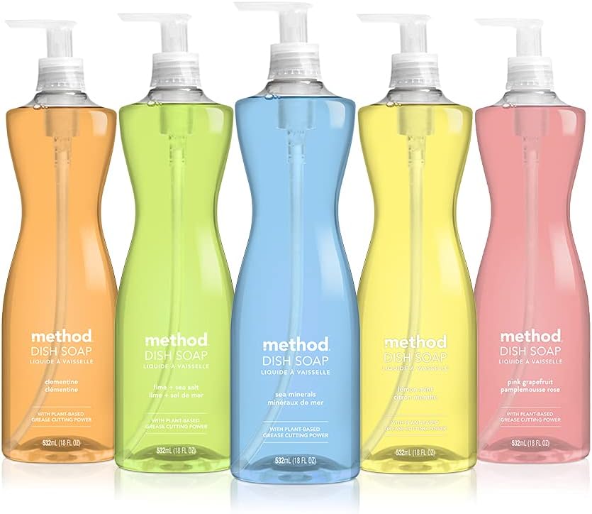 Method Gel Dish Soap, Clementine Scent, Tough on Grease & Stuck-on Food, Cruelty Free Formula, Made with Recycled Plastic, 18 Fl Oz