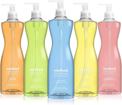 Method Gel Dish Soap, Clementine Scent, Tough on Grease & Stuck-on Food, Cruelty Free Formula, Made with Recycled Plastic, 18 Fl Oz
