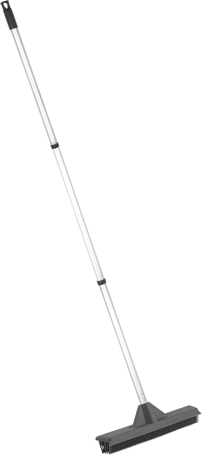 Silicone Pet Hair Broom, Carpet Cleaner, Salon Broom, with Built-in Window Washer Squeegee and 55" Metal Handle